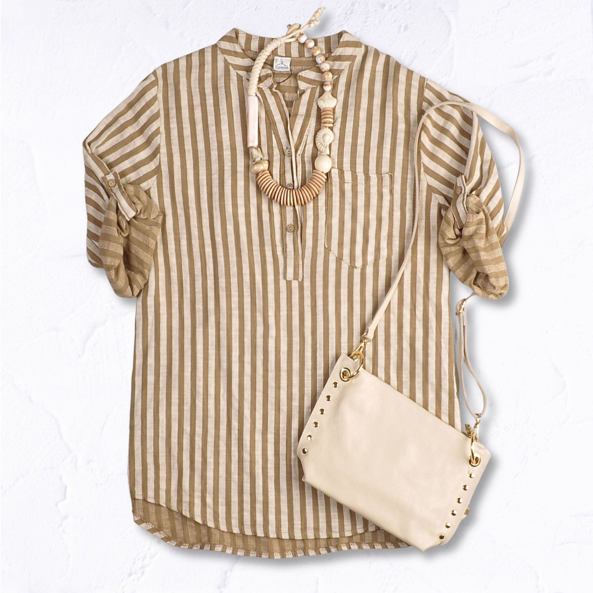 Stripe oversized mandarin shirt