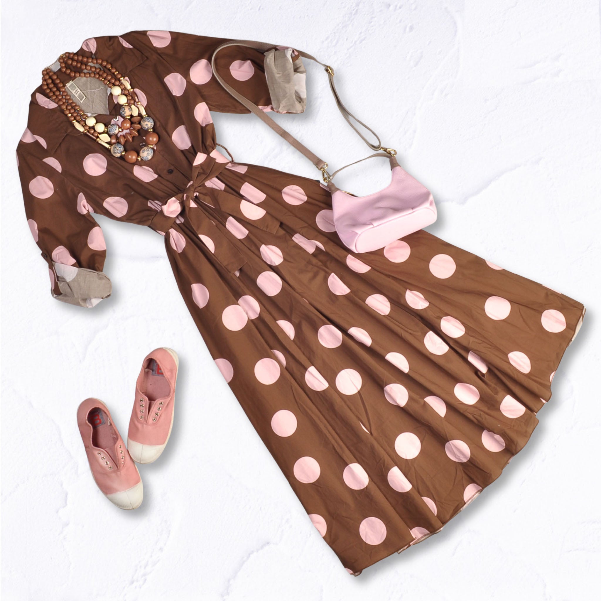 Polka dot belted maxi dress
