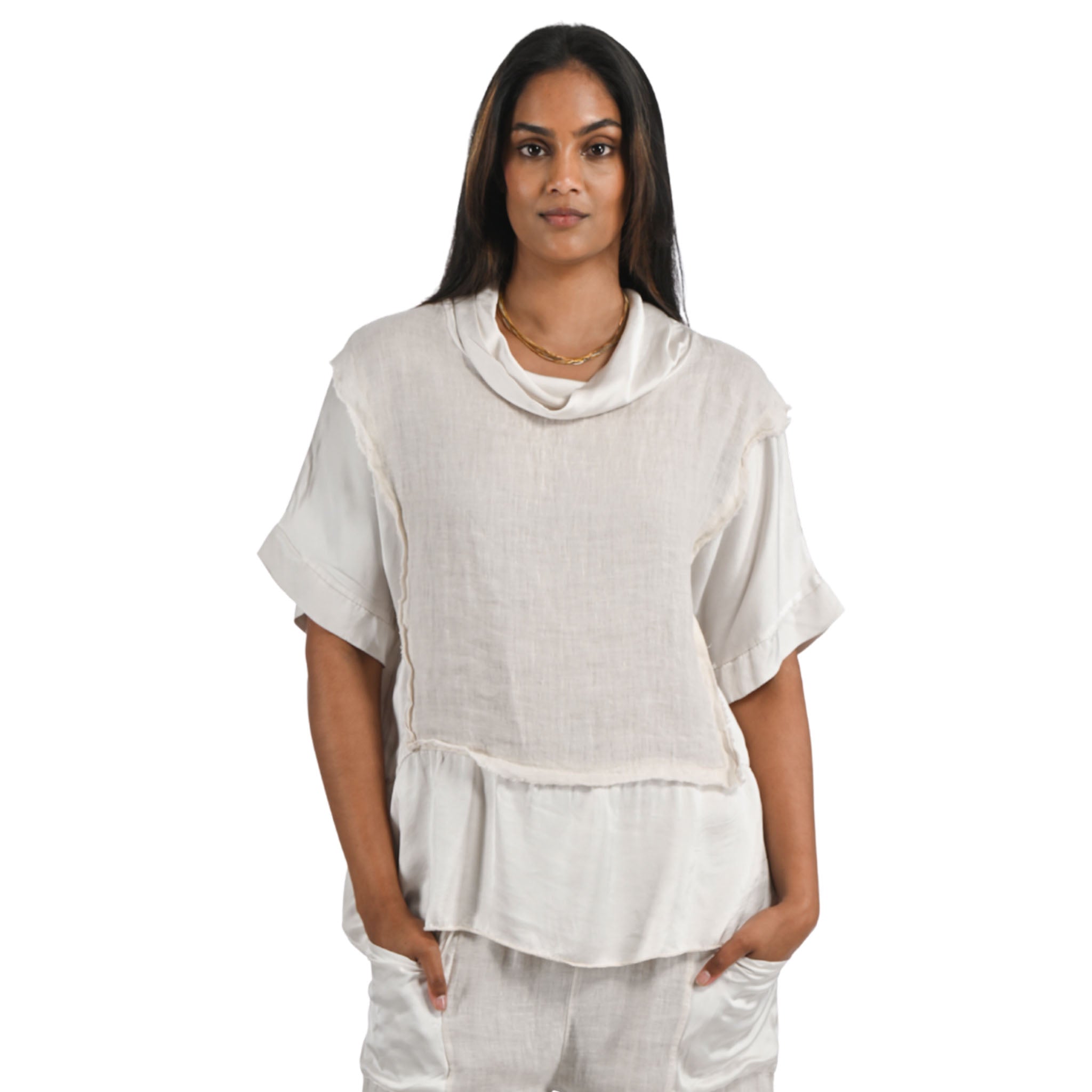 2-textured cowl neck top