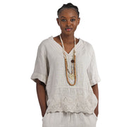 Embroidered floral border linen top