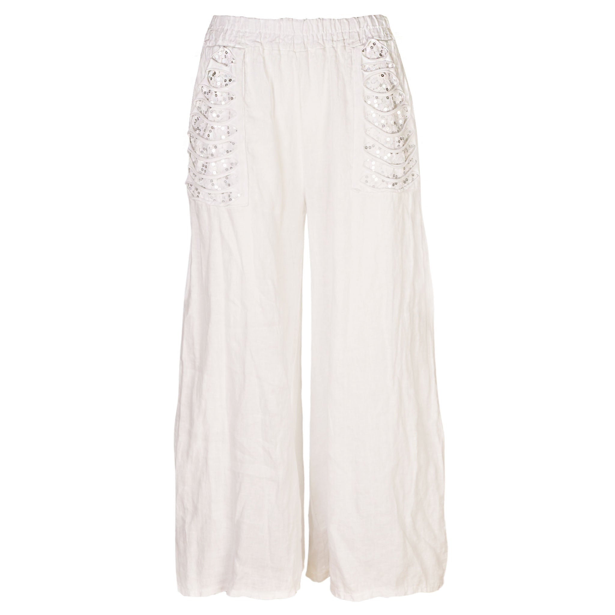 Sequin lace slashed pocket linen pant