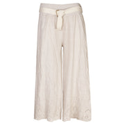 Embroidered border belted linen pant