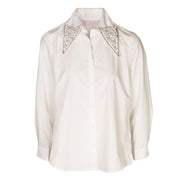 Pearl diamante embellished collar shirt