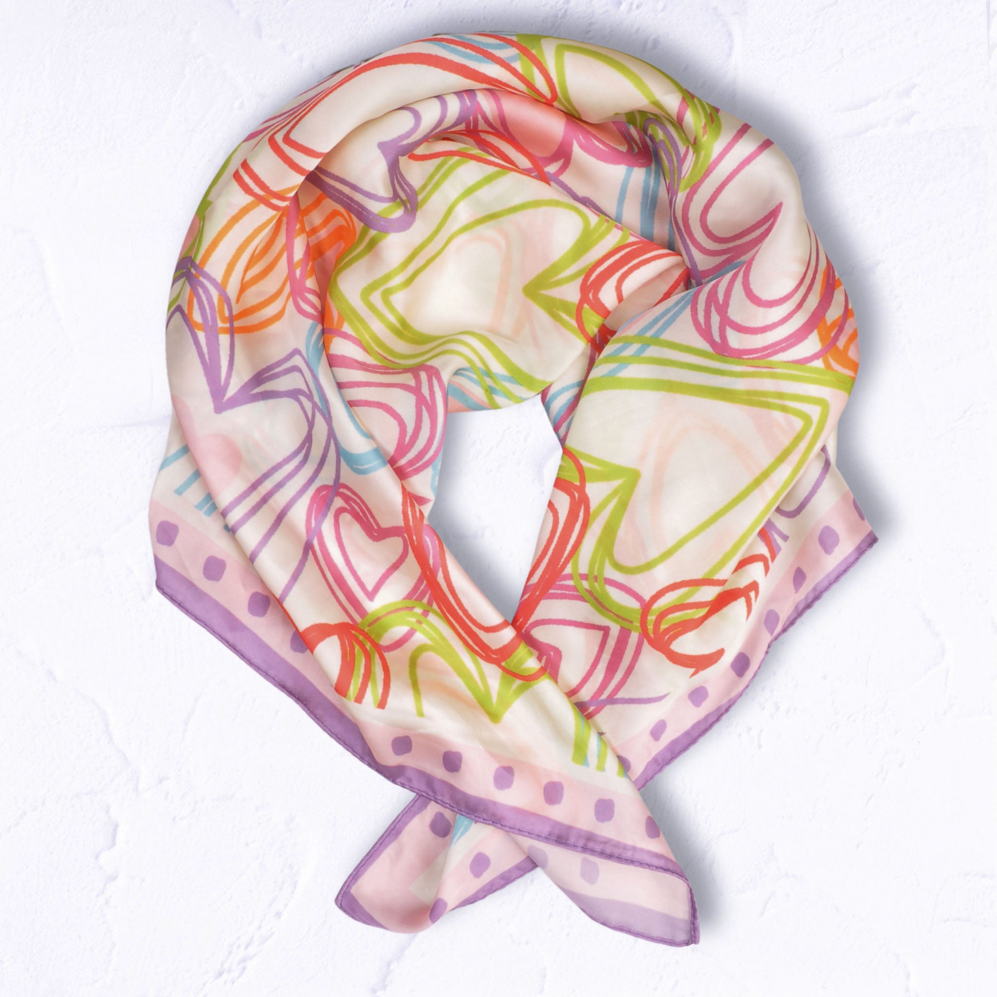 Multi heart print silky scarf