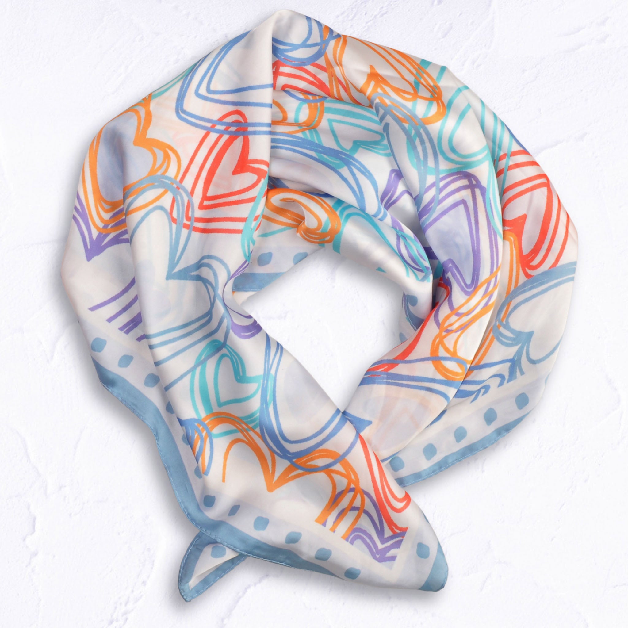 Multi heart print silky scarf