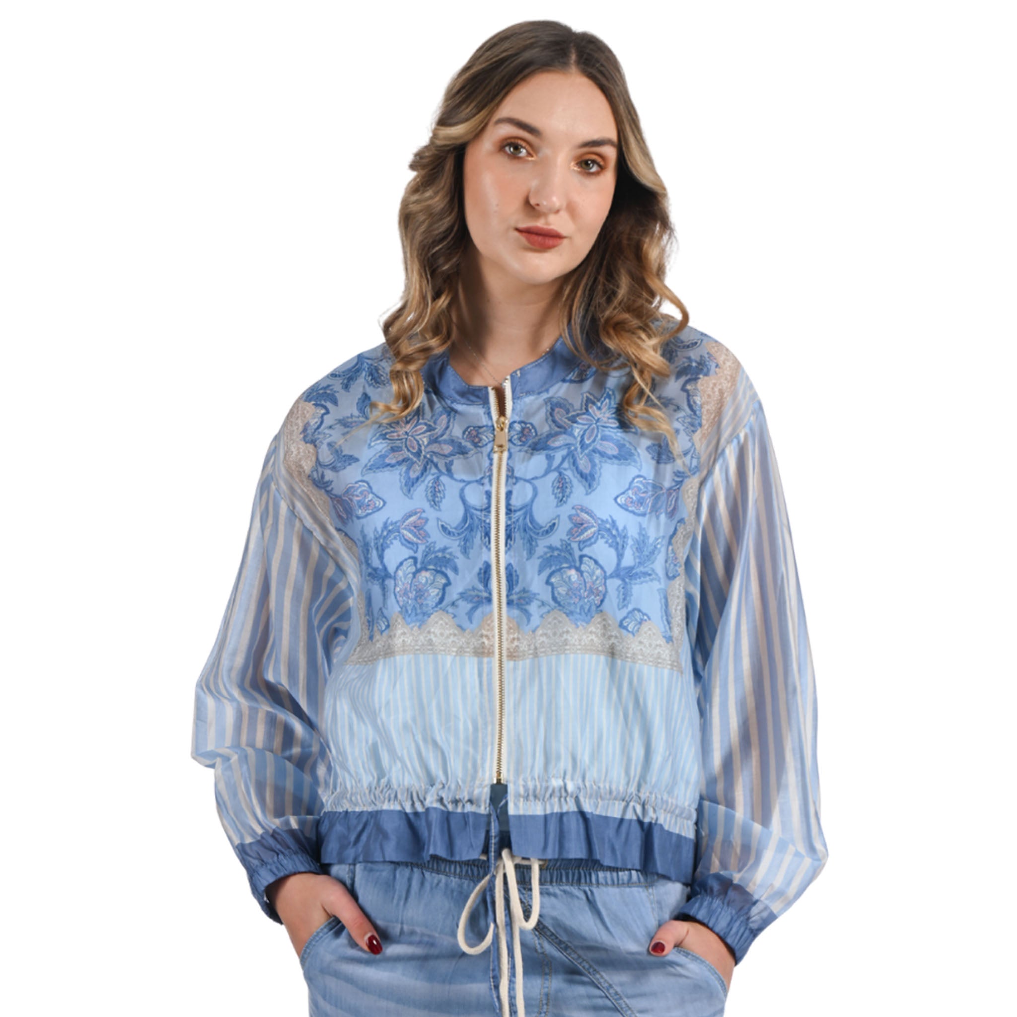 Folk stripe print bomber