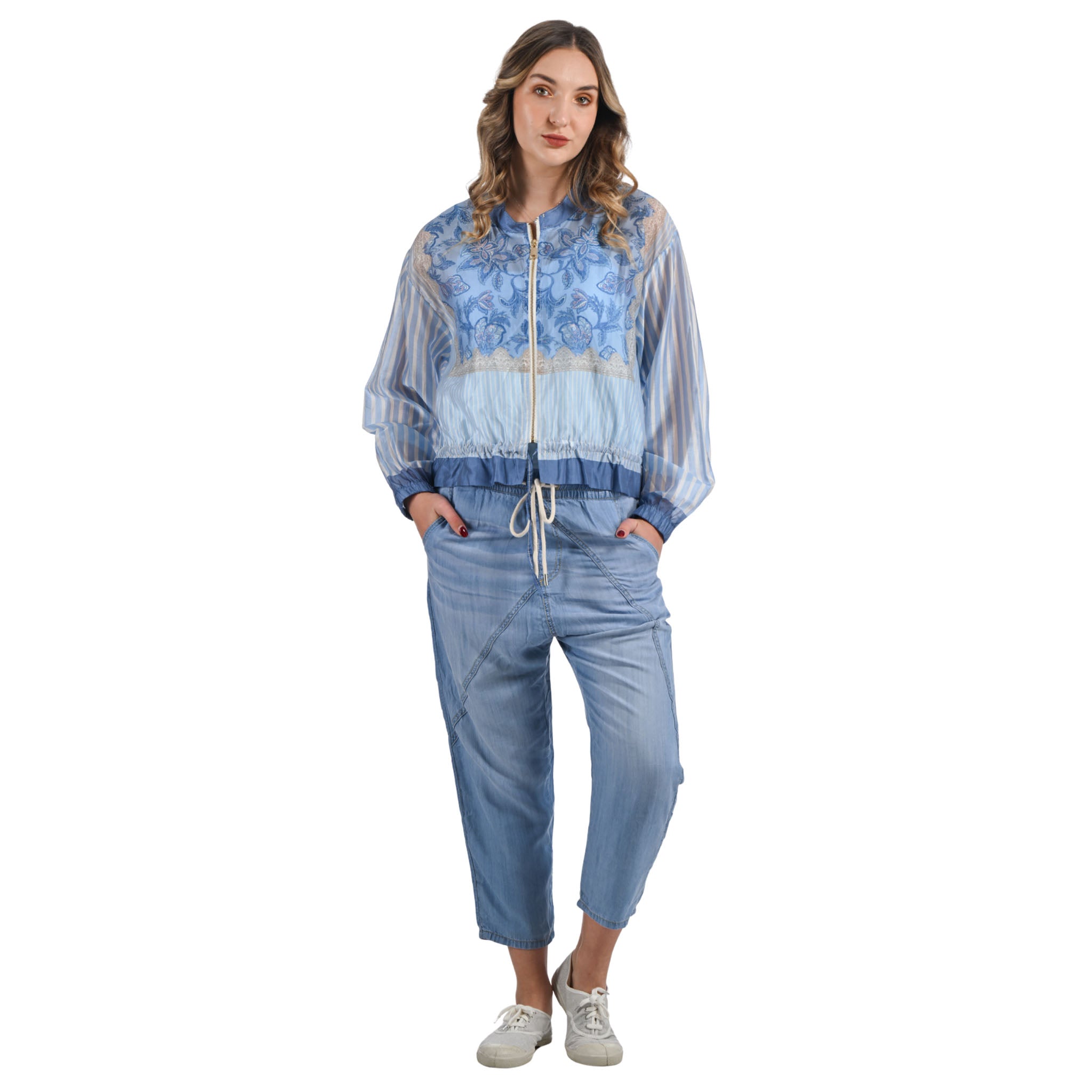 Folk stripe print bomber