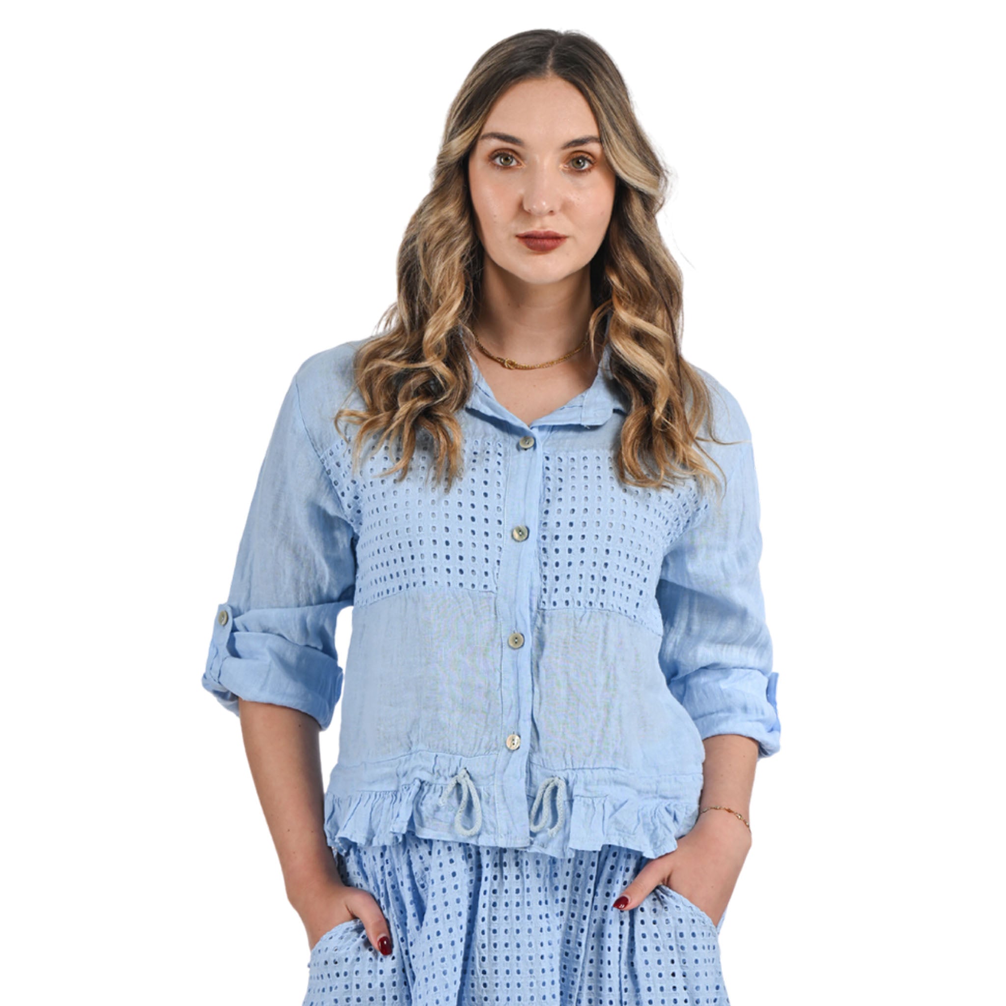 Anglaise patch linen shirt jacket