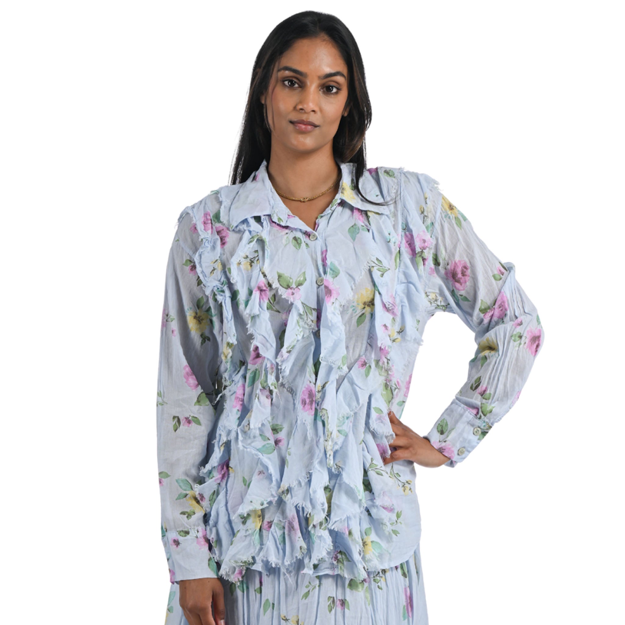Floral print frill shirt
