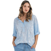Foil leaf print anglaise shirt