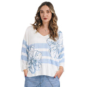 Giant stripe lily print knit top