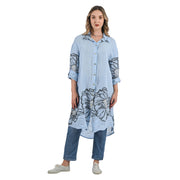 Giant flower border linen midi dress/shirt