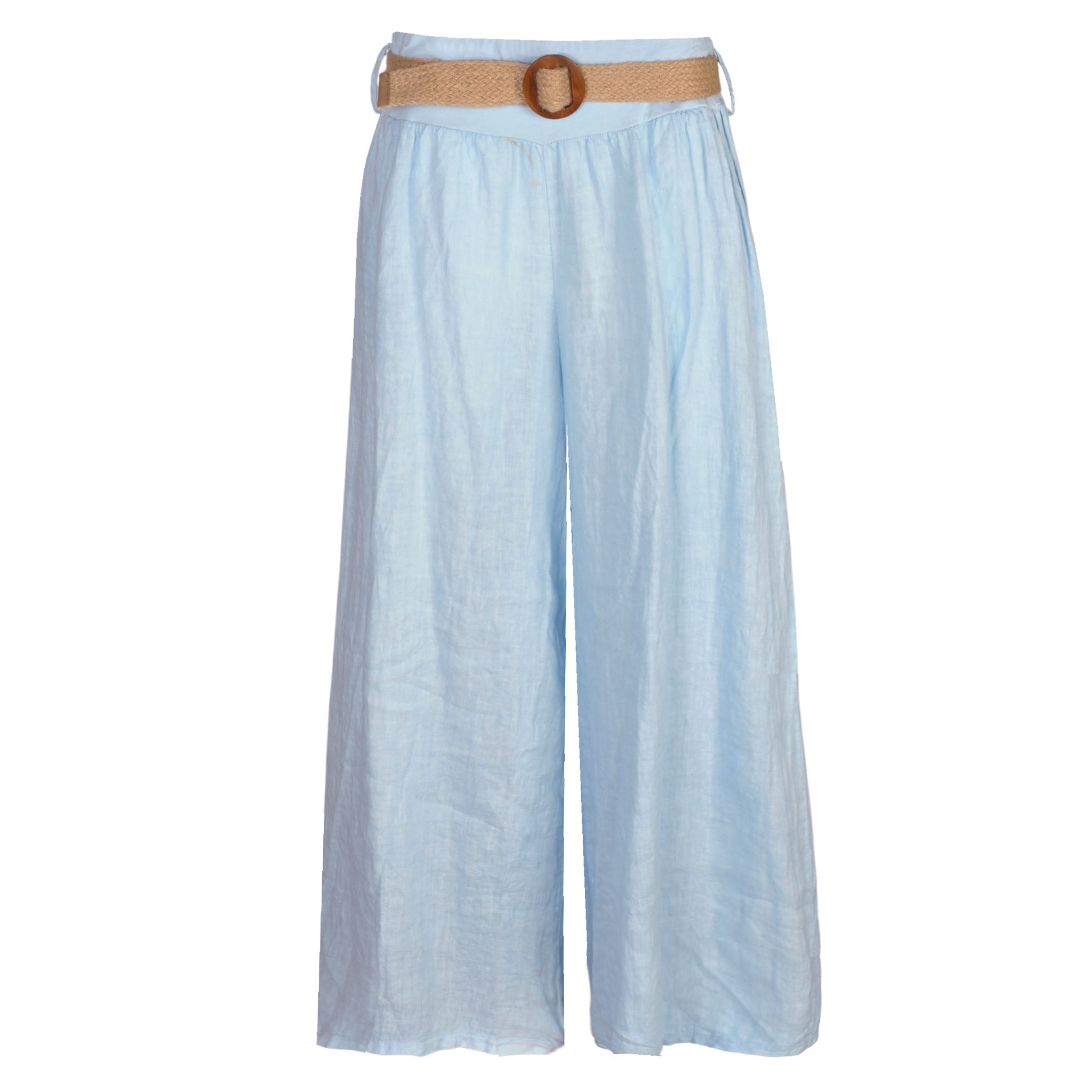 Belted wide leg linen pant