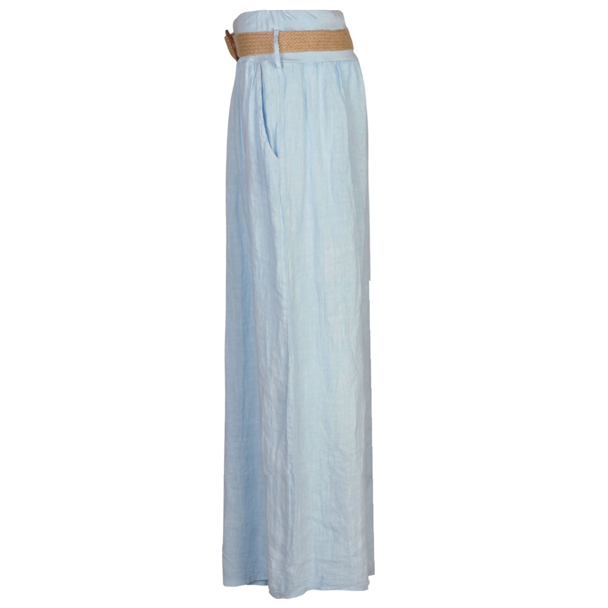Belted wide leg linen pant