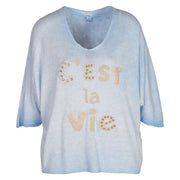 Cest La Vie print knitted top
