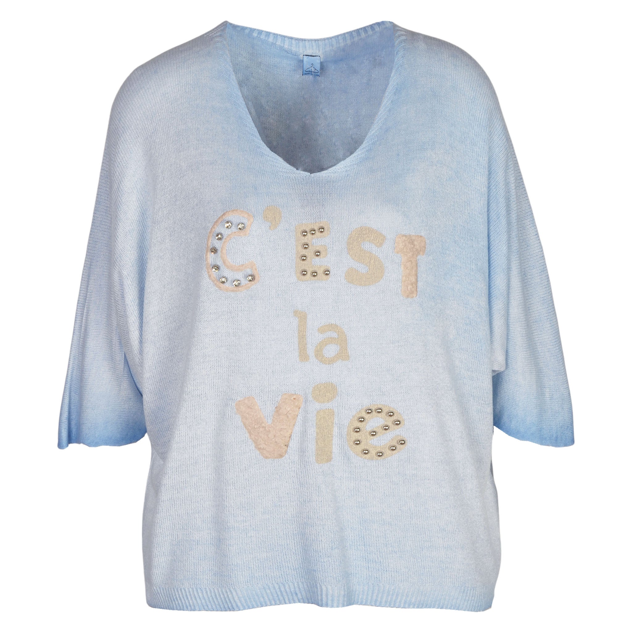 Cest La Vie print knitted top