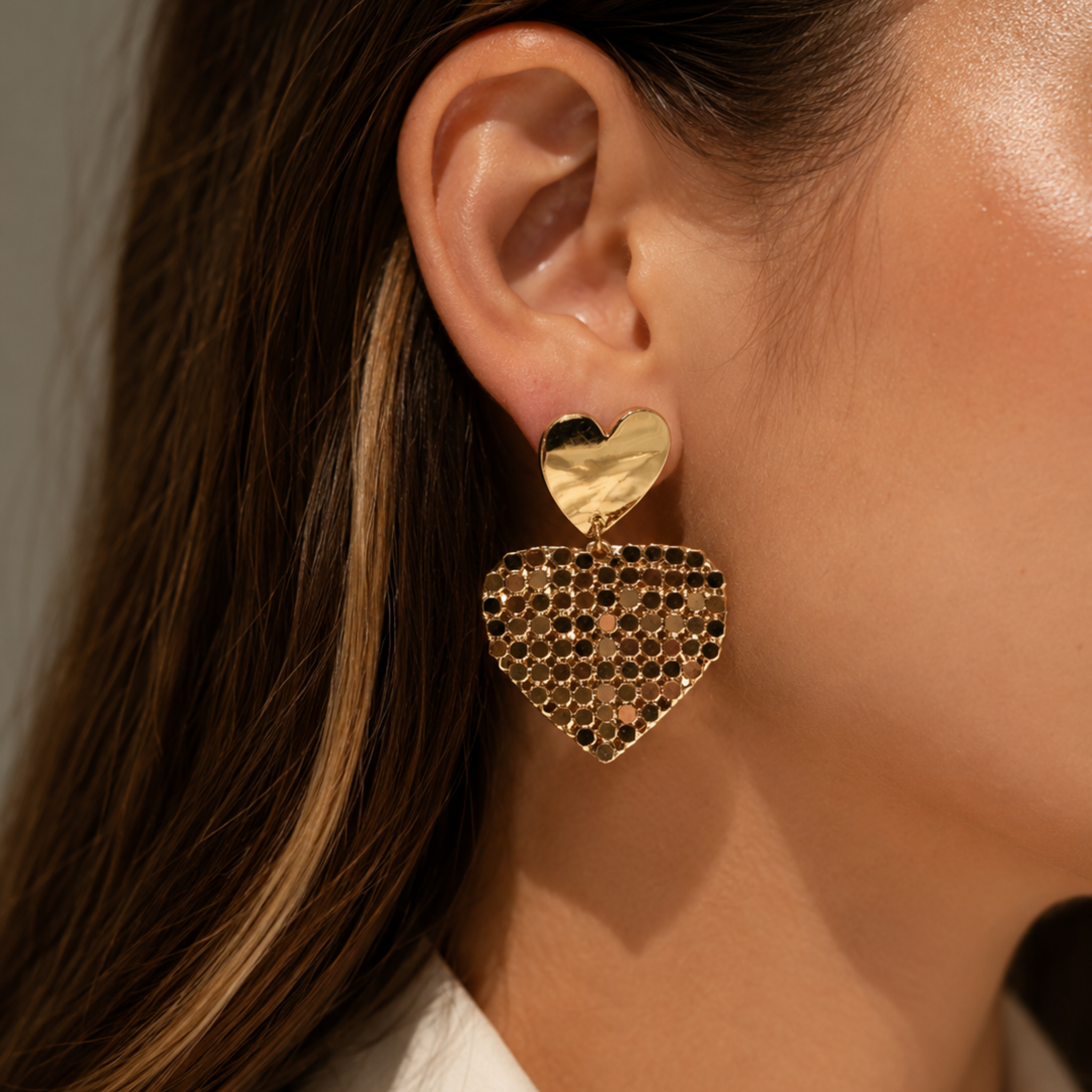 Double heart mesh earrings
