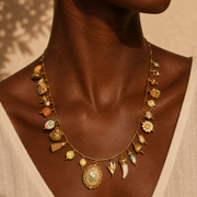 Multi flower charm long neckalce