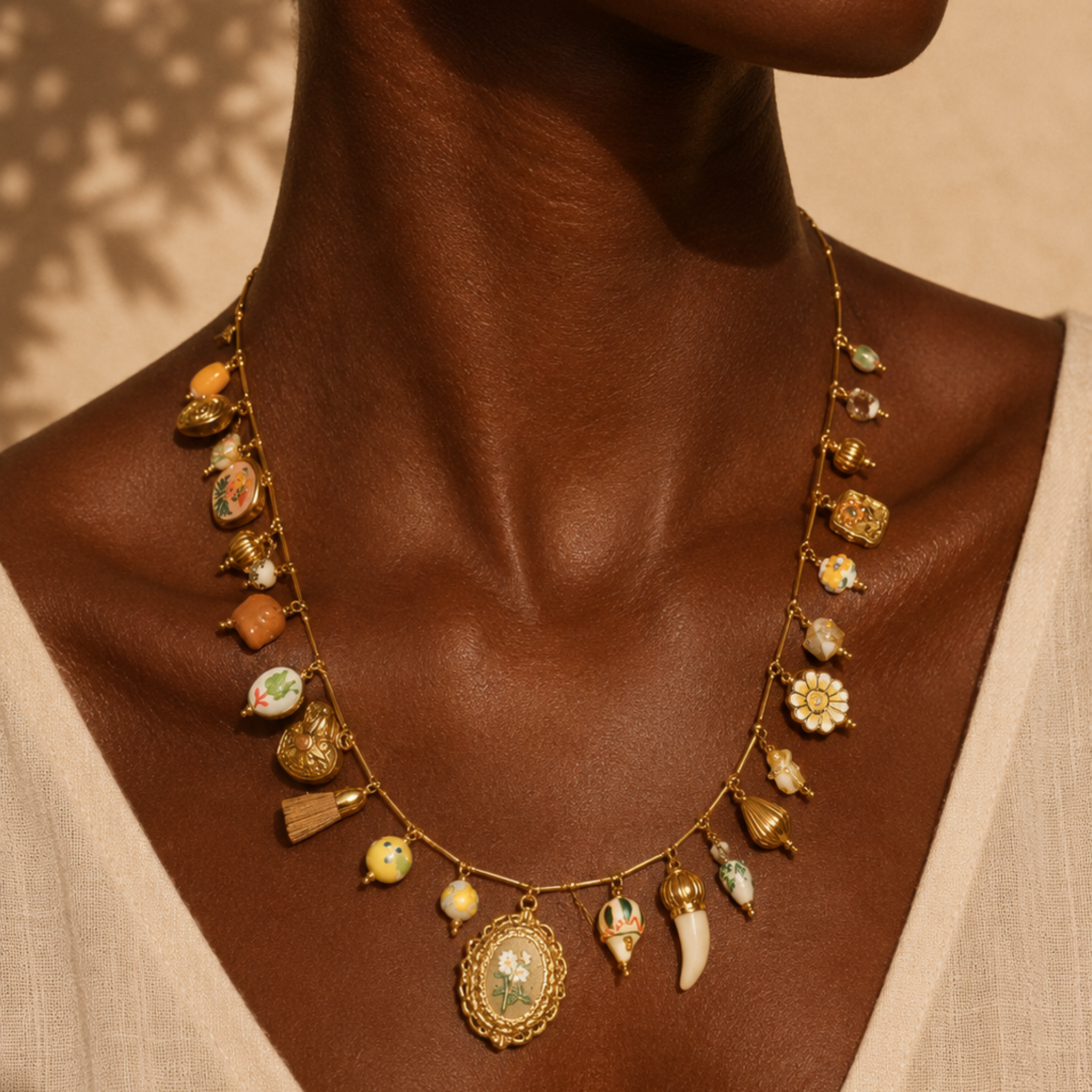 Multi flower charm long neckalce