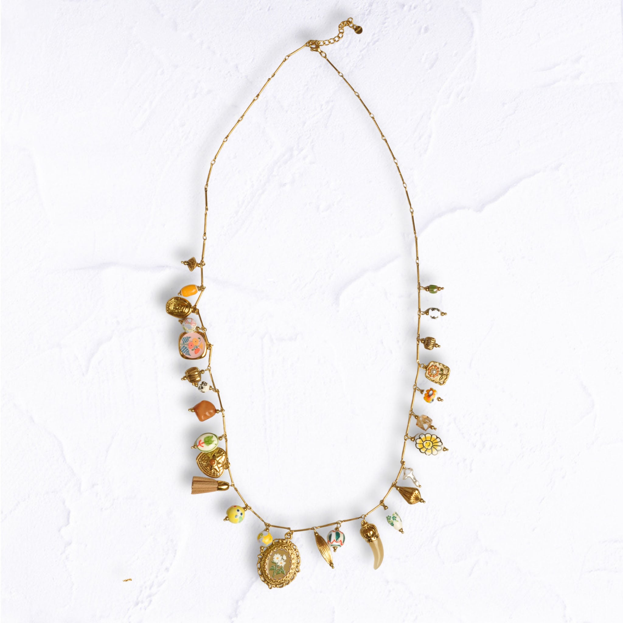 Multi flower charm long neckalce