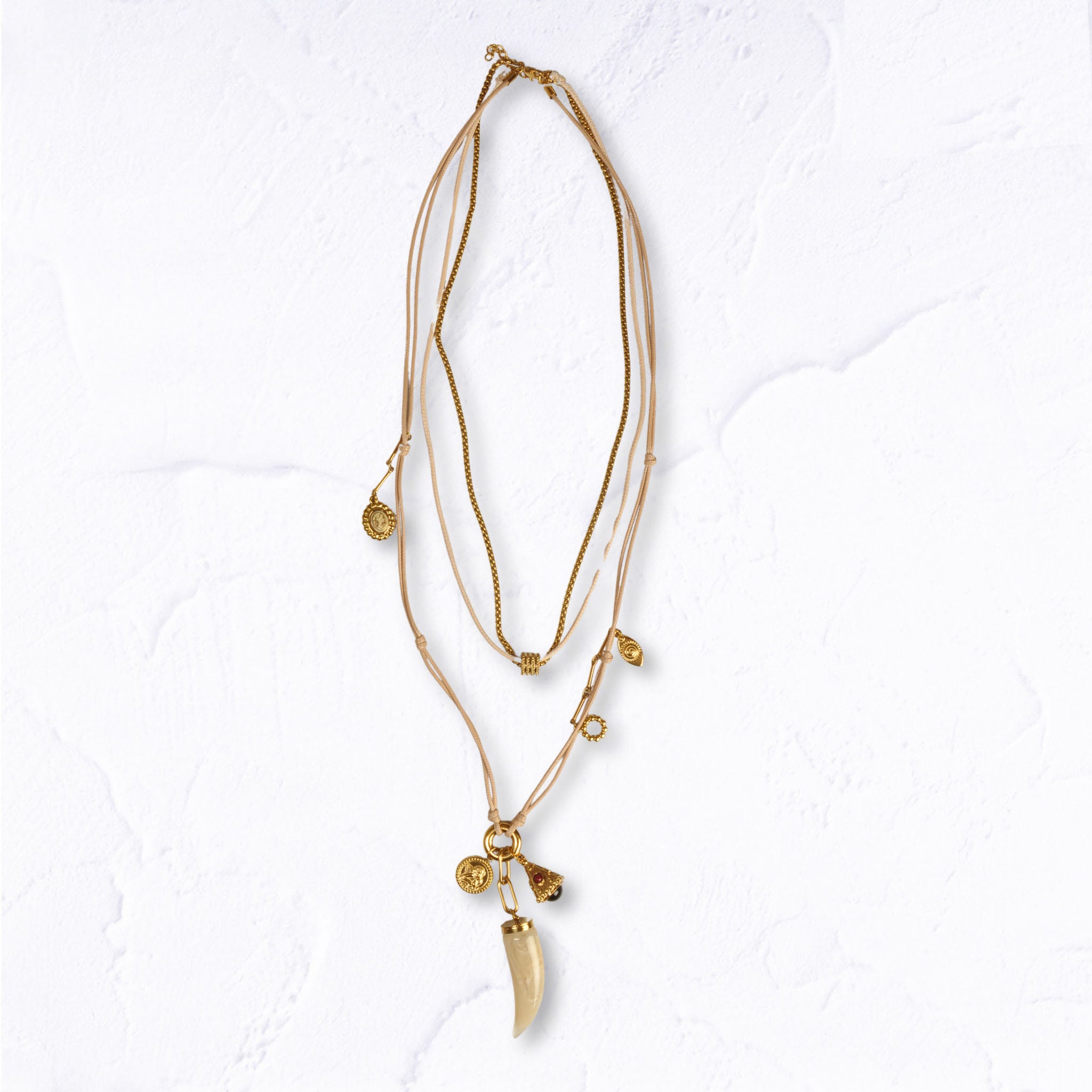 Multi charm horn pendant necklace