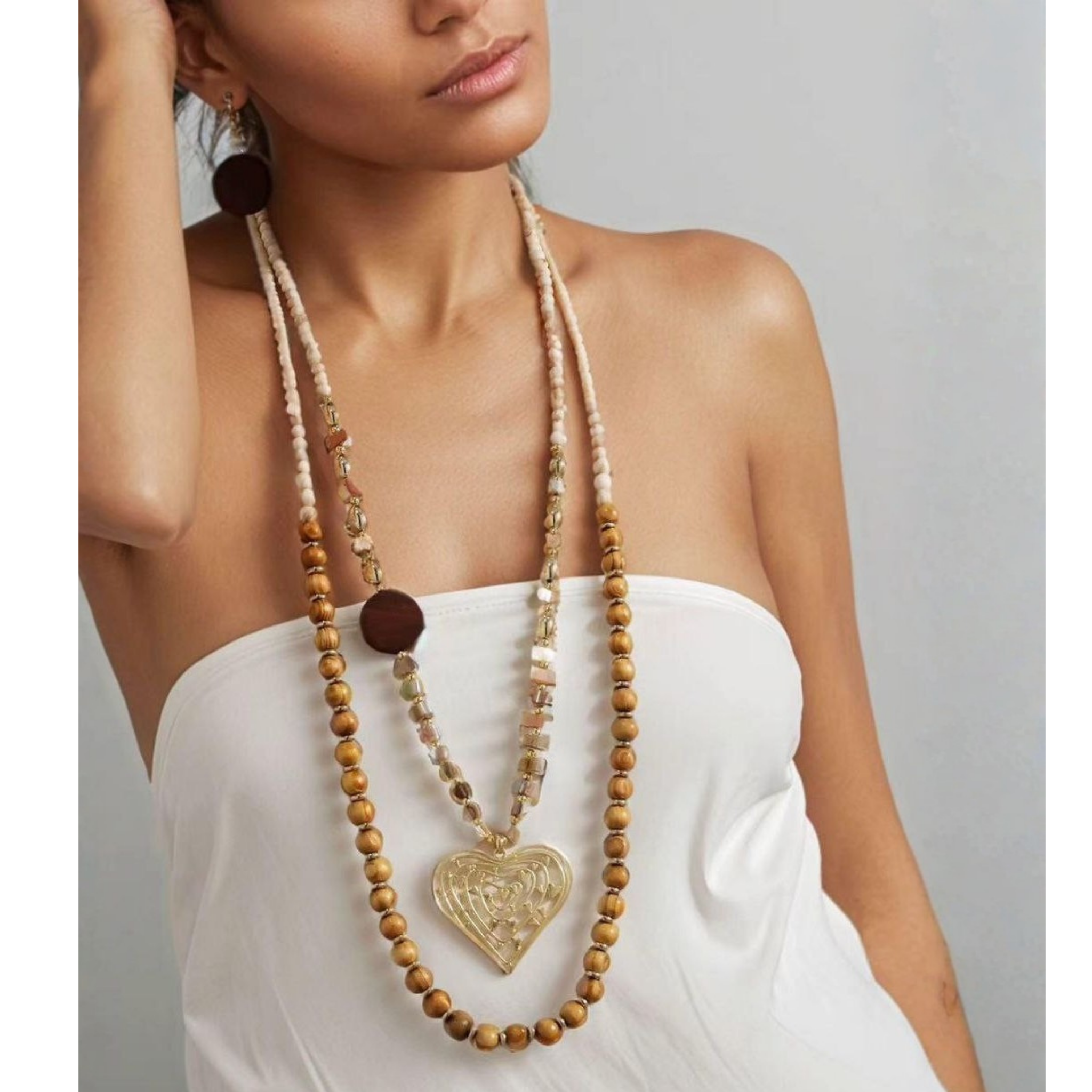 Heart pendant multi bead necklace