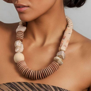 Resin shell wooden disc necklace