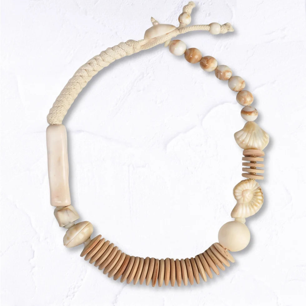 Resin shell wooden disc necklace