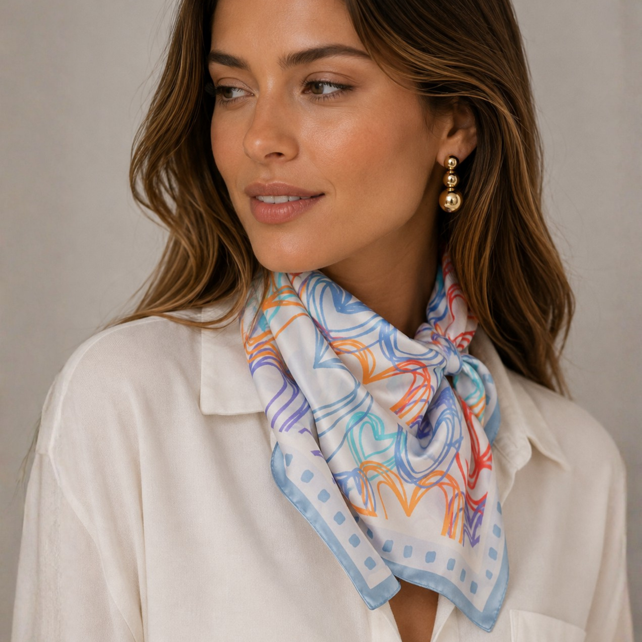 Multi heart print silky scarf