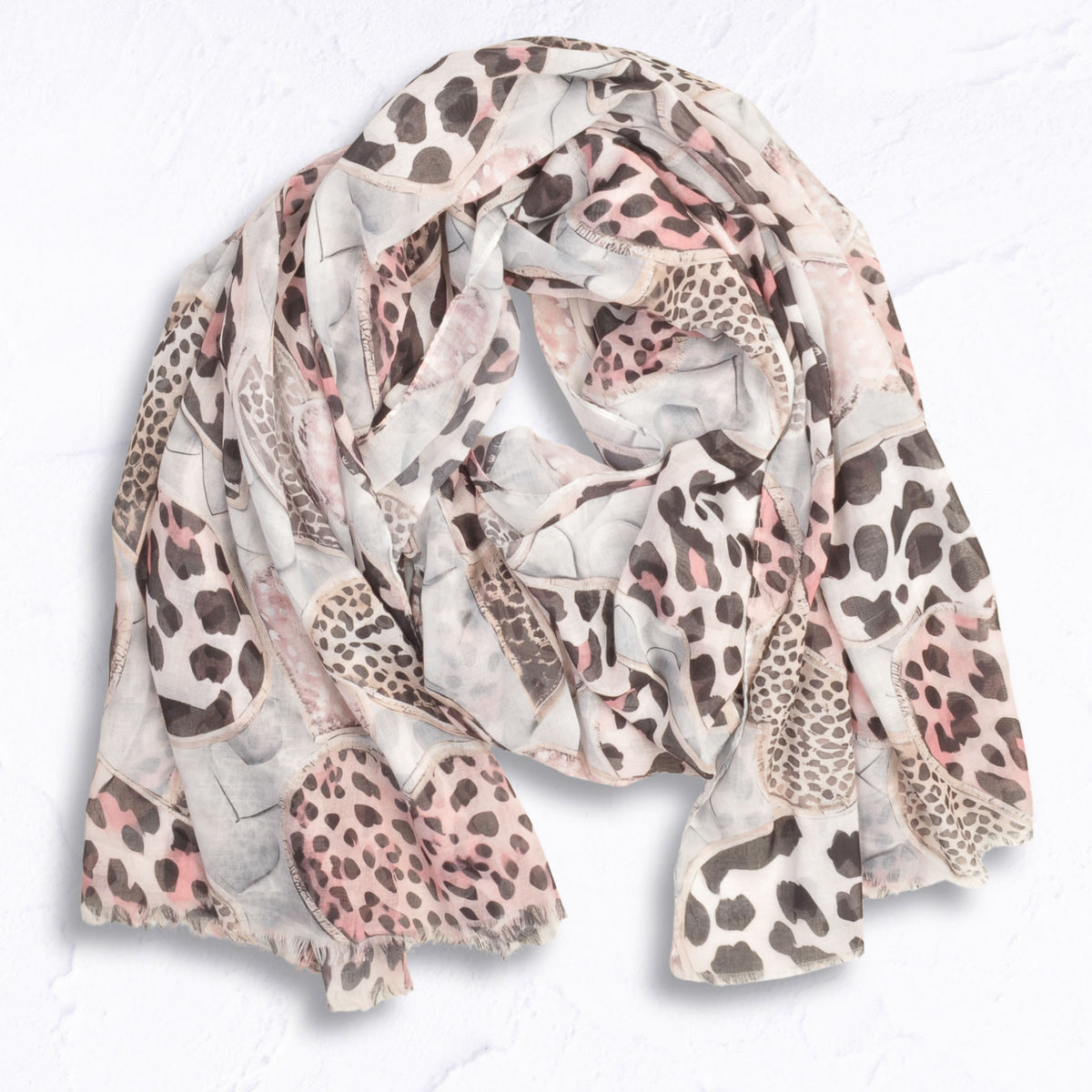 Multi animal print heart raw edge scarf