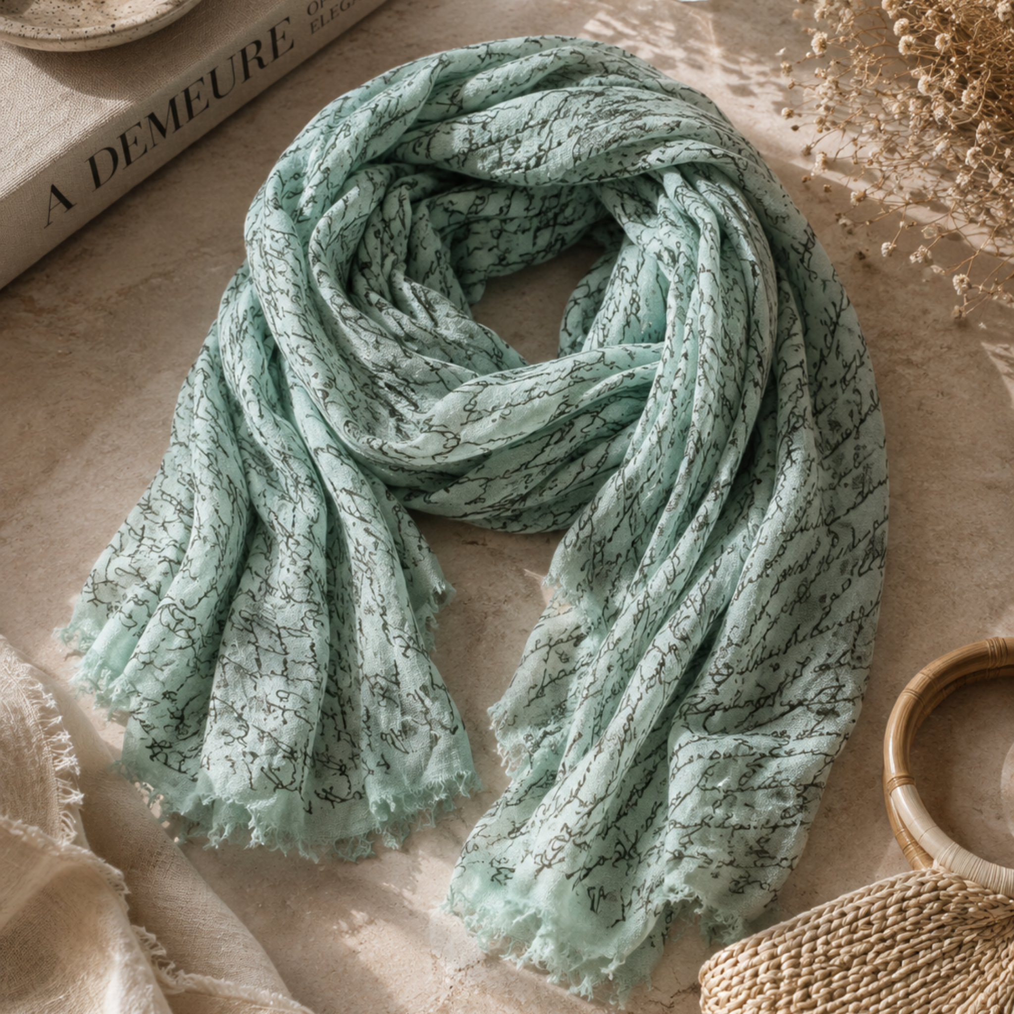 Calligraphy rawedge bamboo scarf