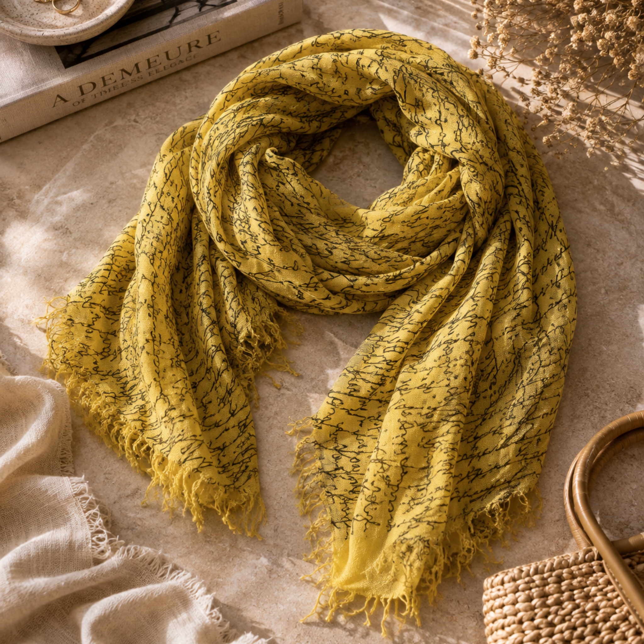 Calligraphy rawedge bamboo scarf
