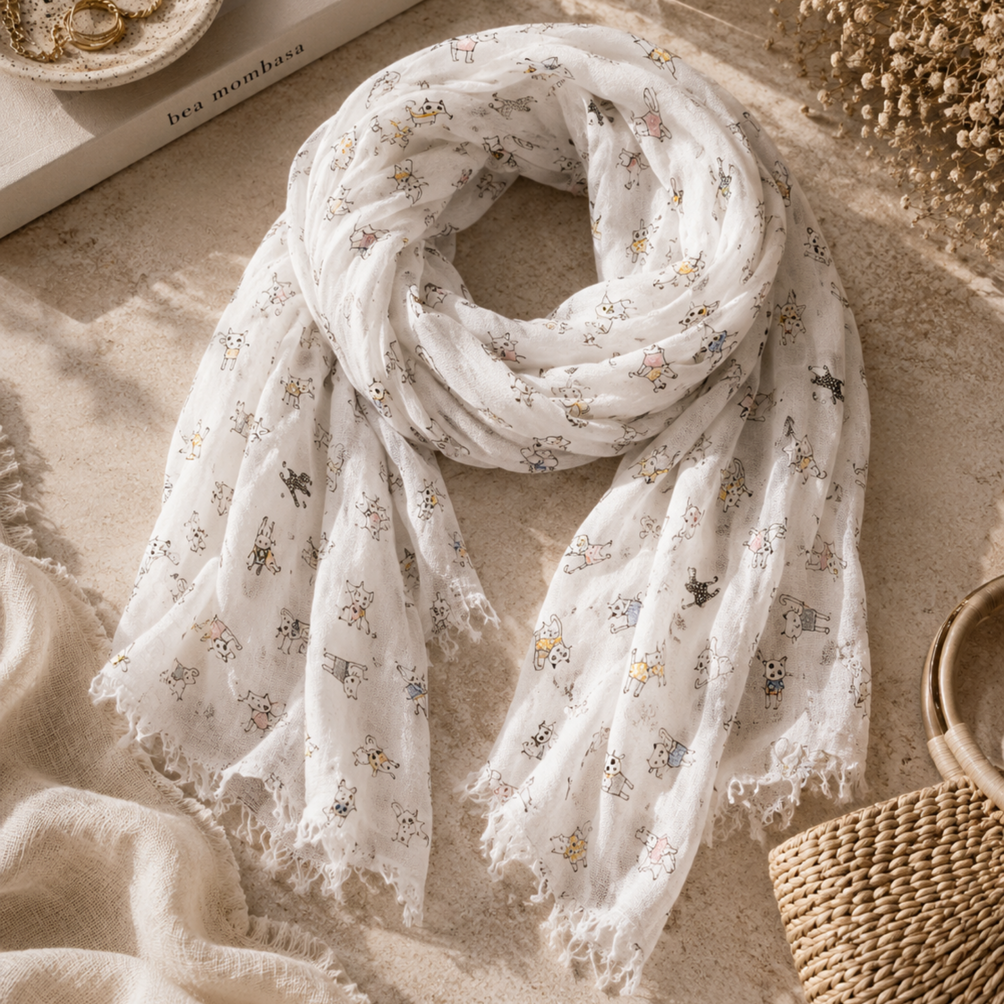 Cat ptiny rawedge bamboo scarf