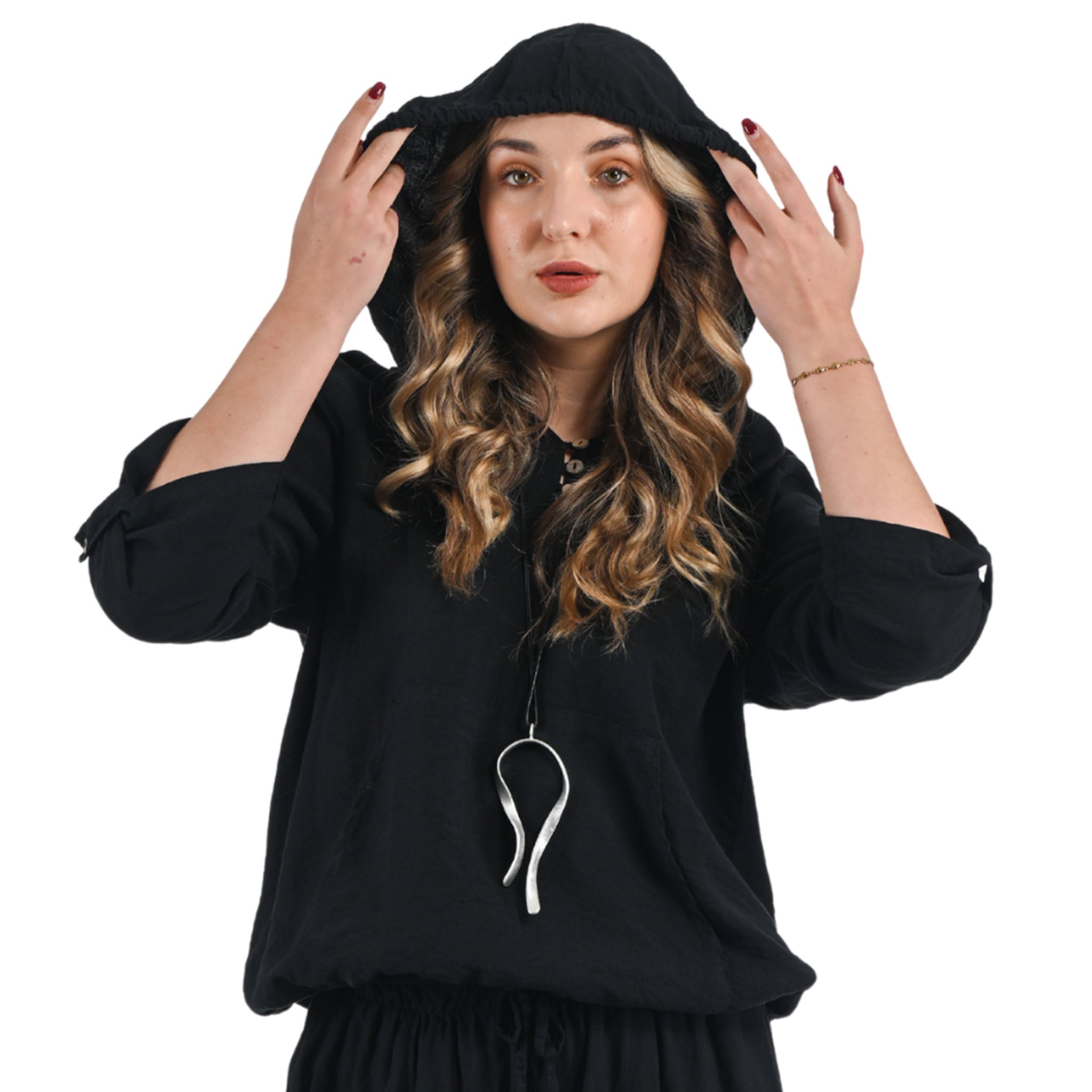 3 Button hooded top