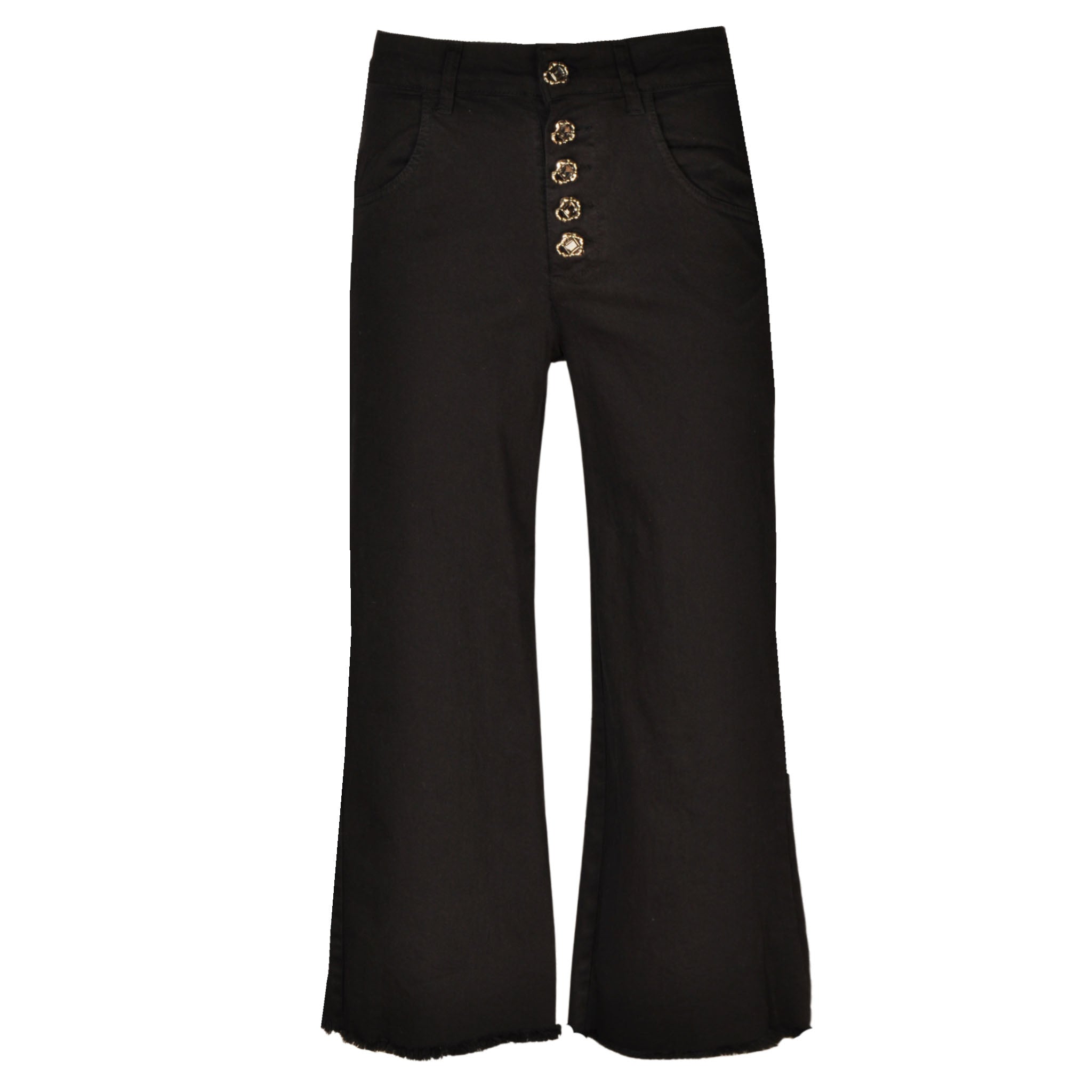 Diamante button crop flare jeans