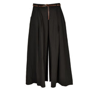 Wide leg belted pleat pant