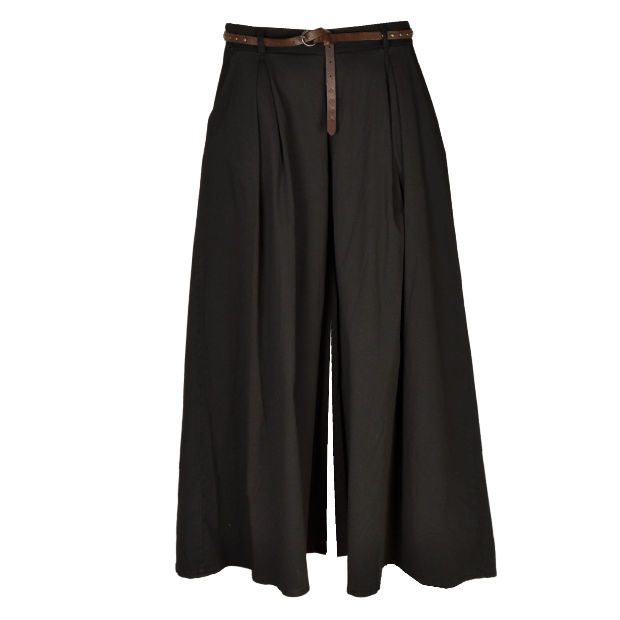 Wide leg belted pleat pant
