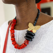 Giant gold butterfly beaded choker