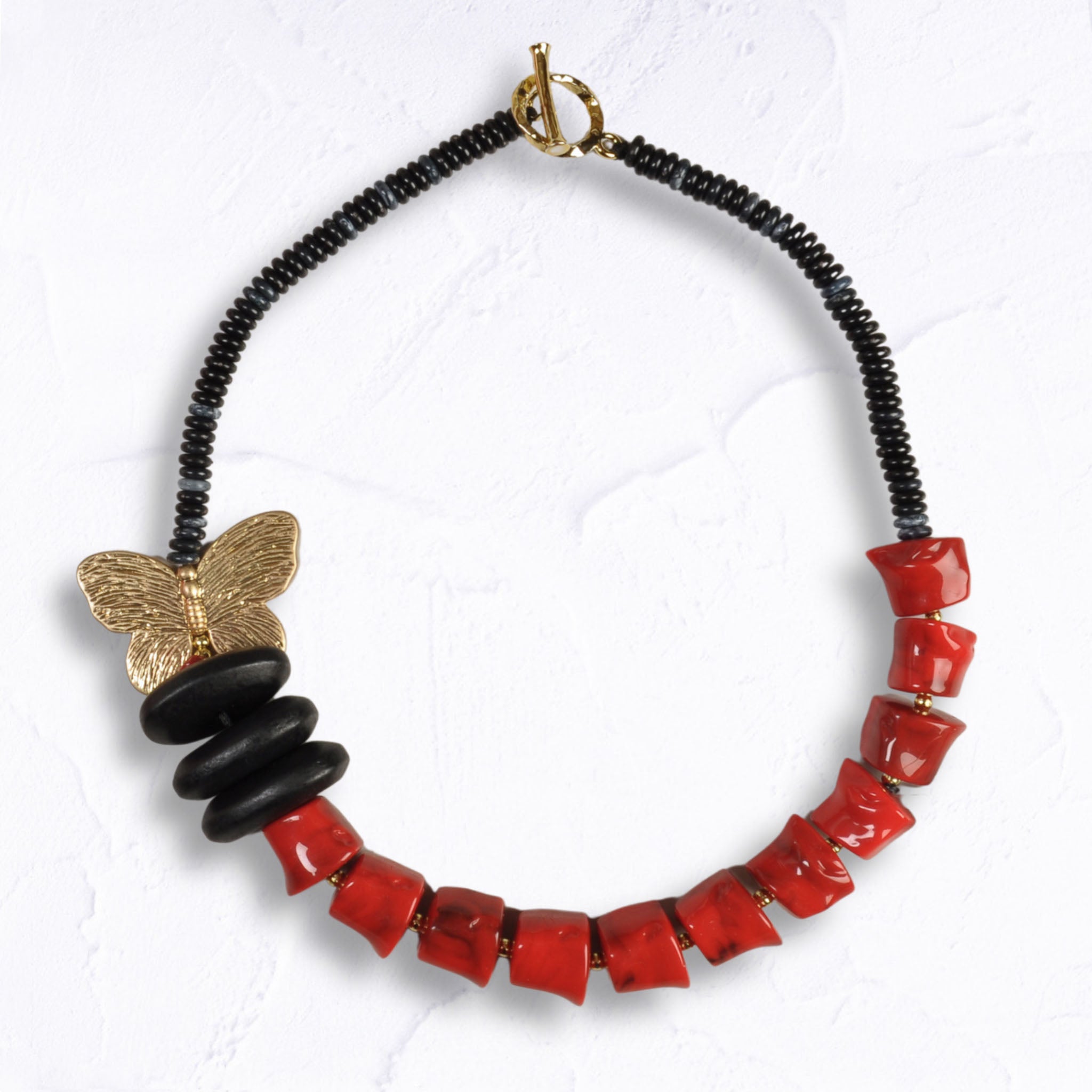 Giant gold butterfly beaded choker
