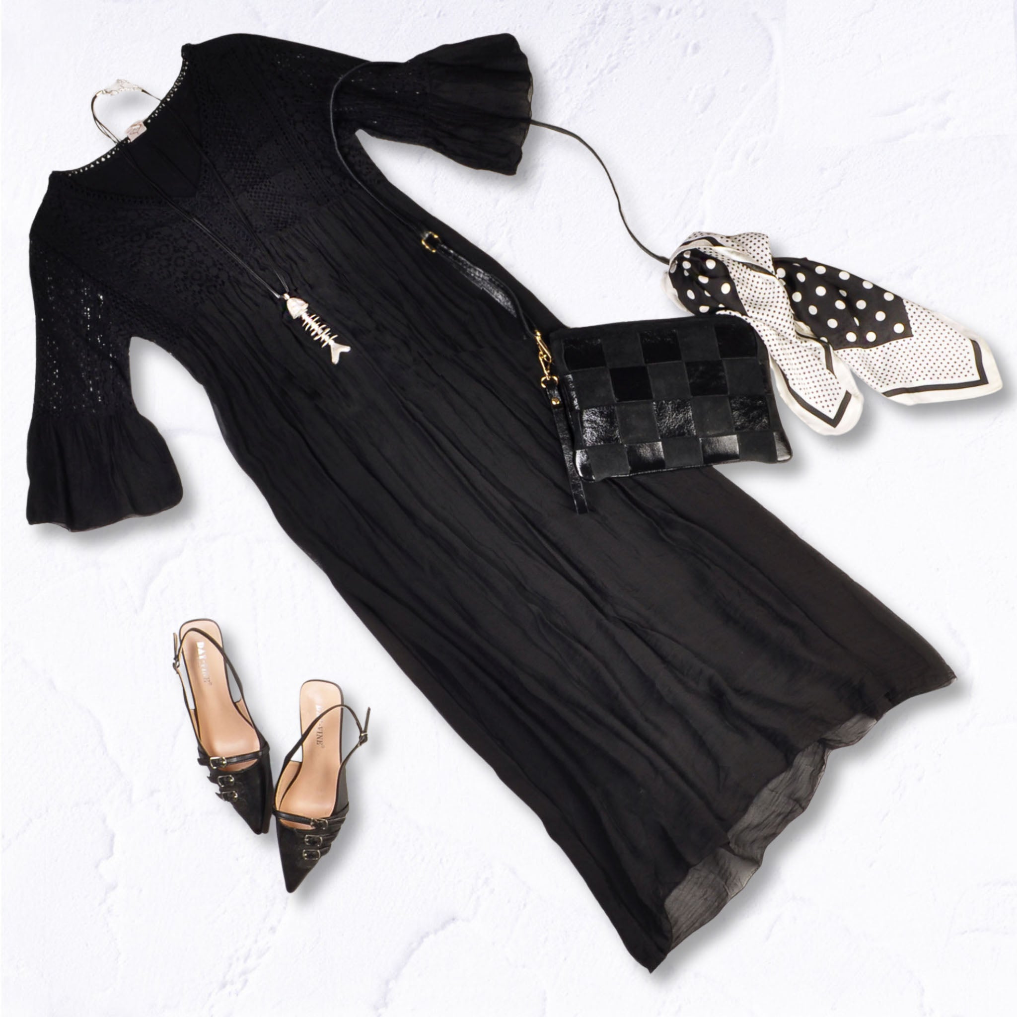 Silk and crochet yoke dress