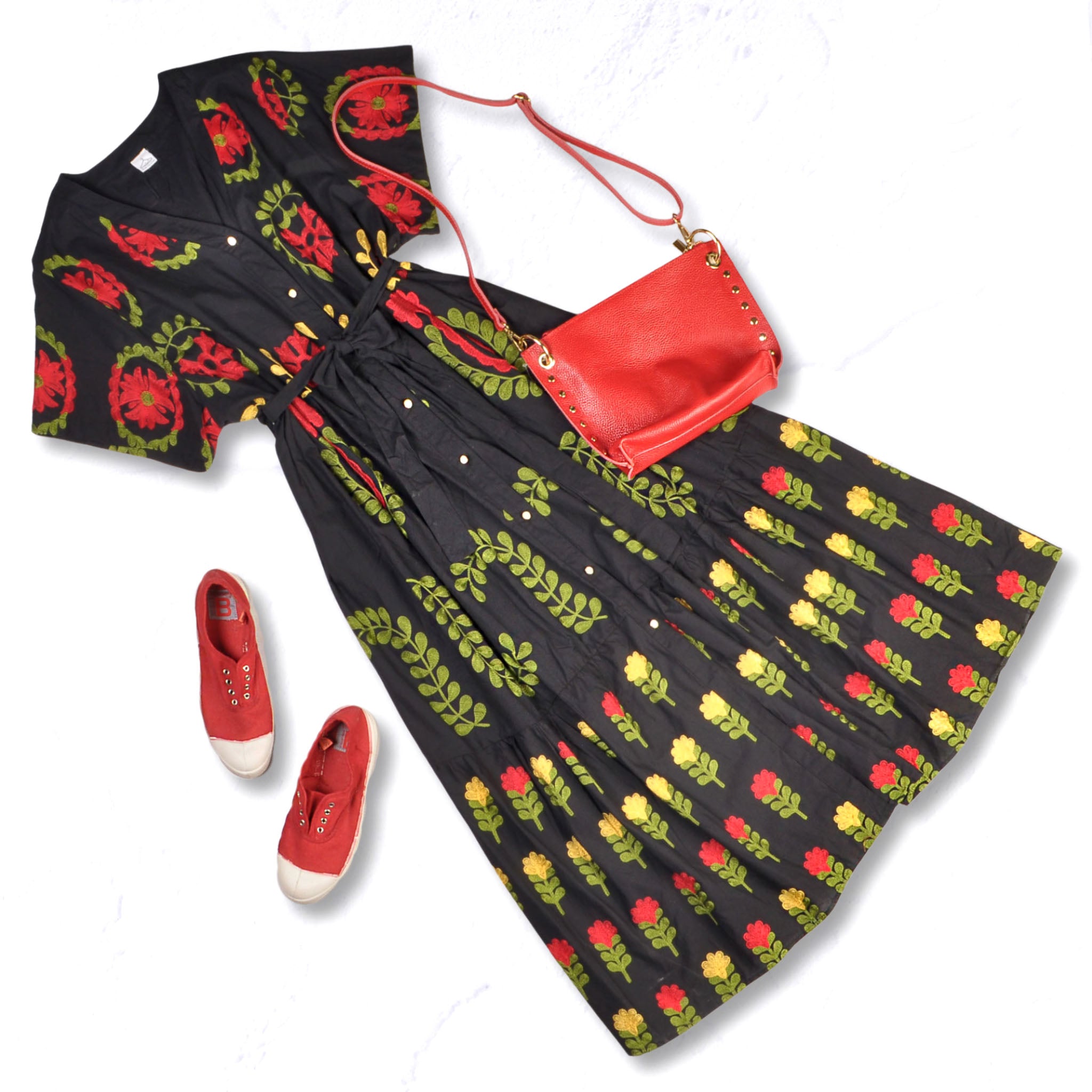 Floral embroidered tiered maxi dress