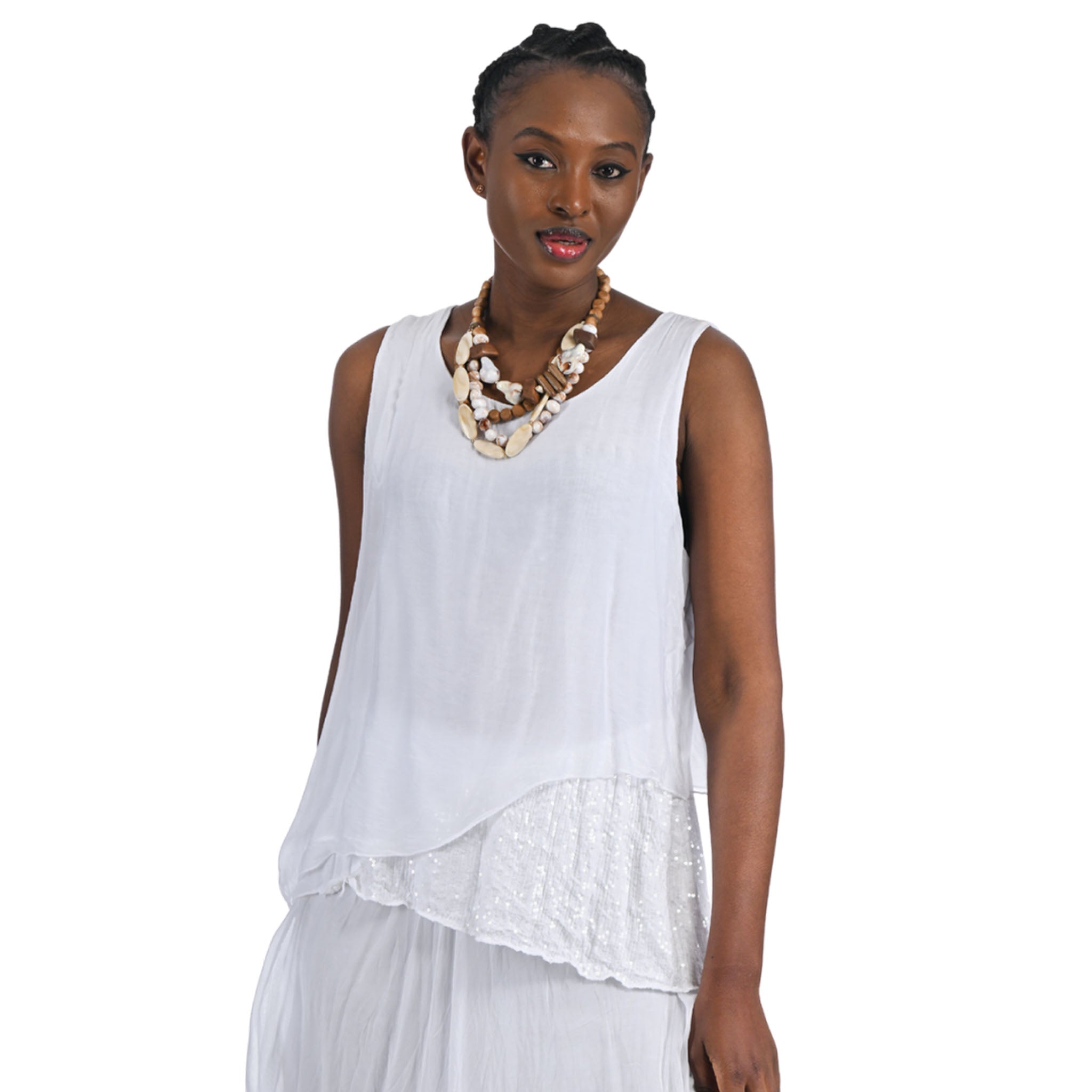 Sequin border silk top