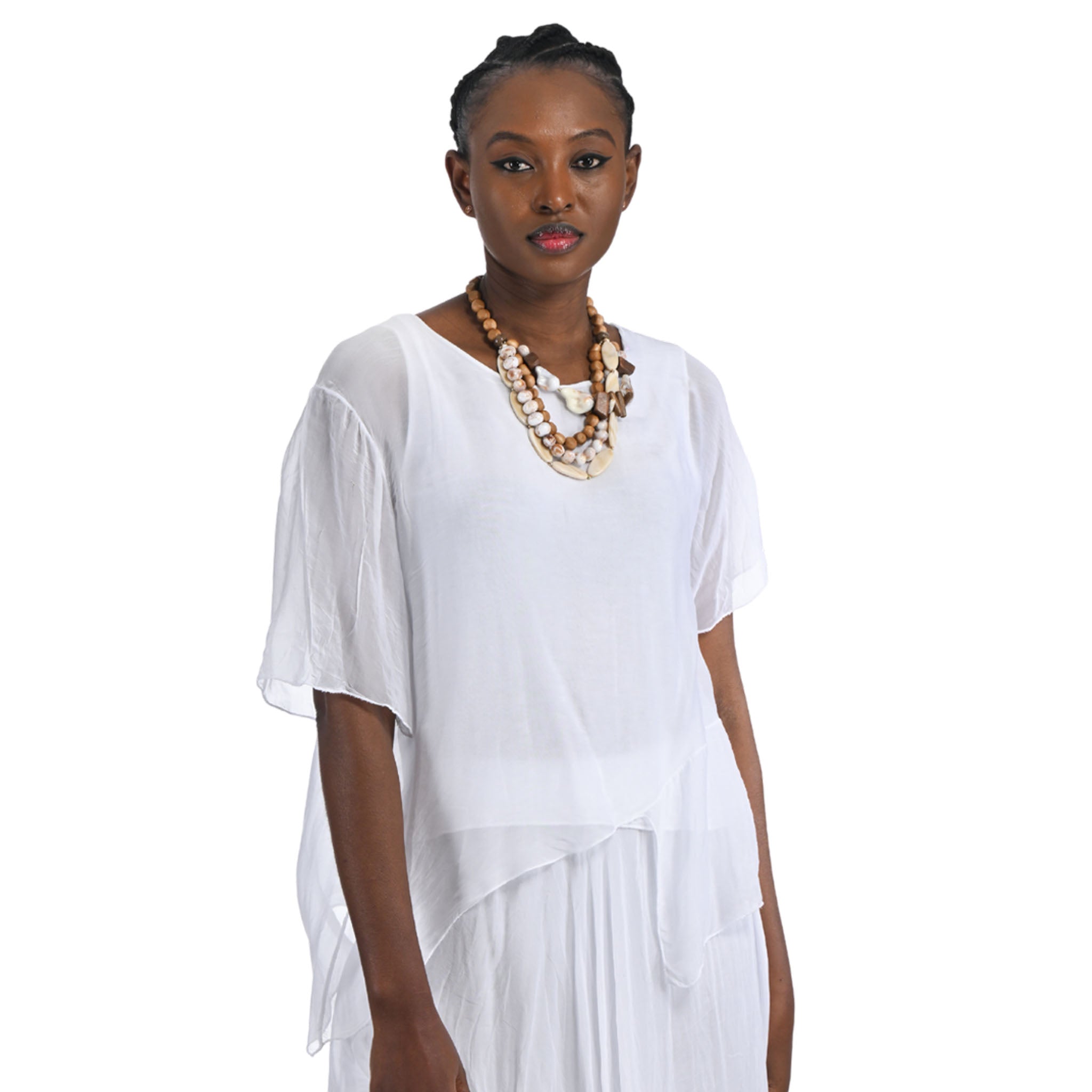 Asymetrical double layered silk top