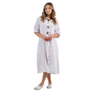 Two giant coconut button linen maxi dress