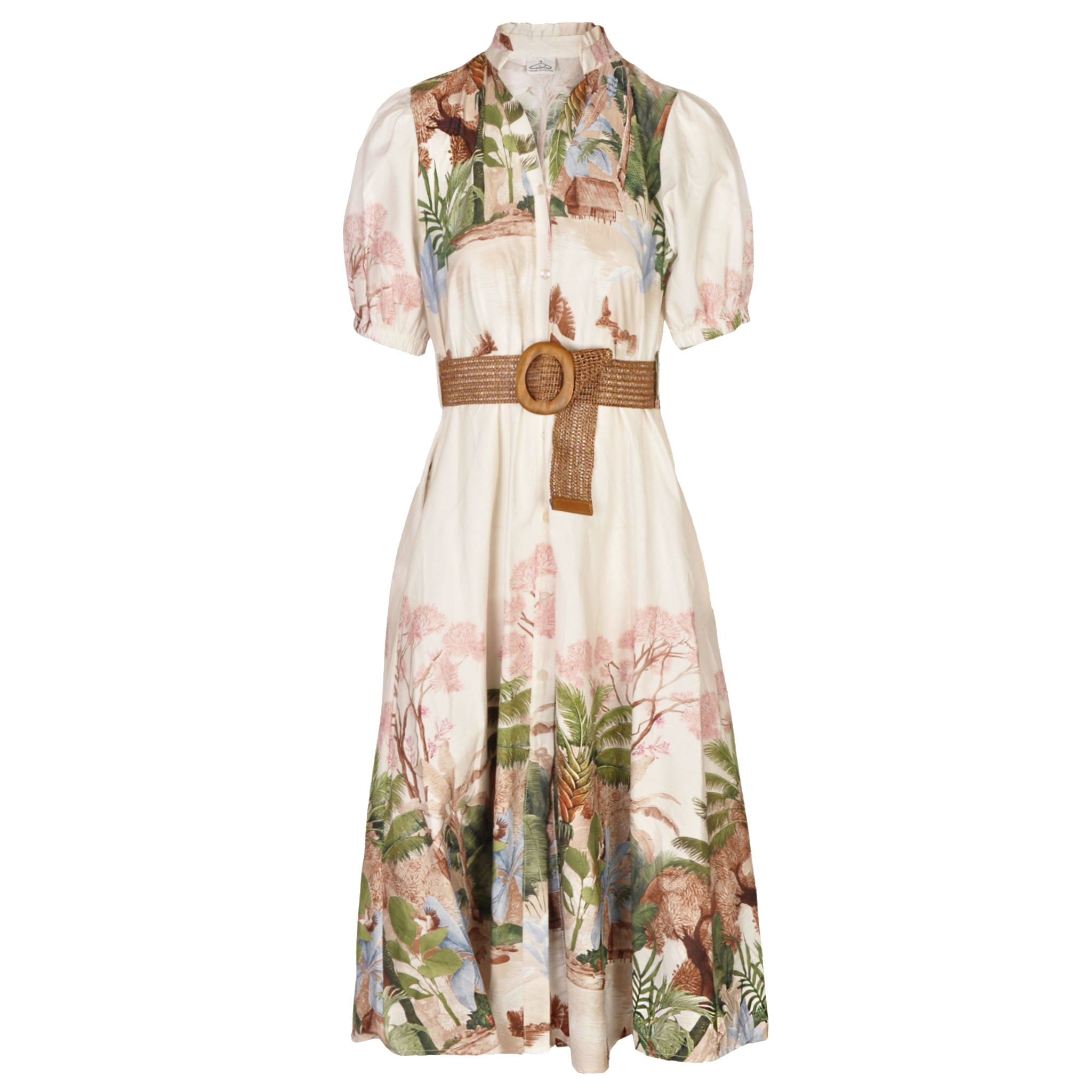 Palm border print belted dress