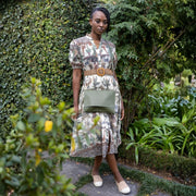 Jungle print anglaise belted dress