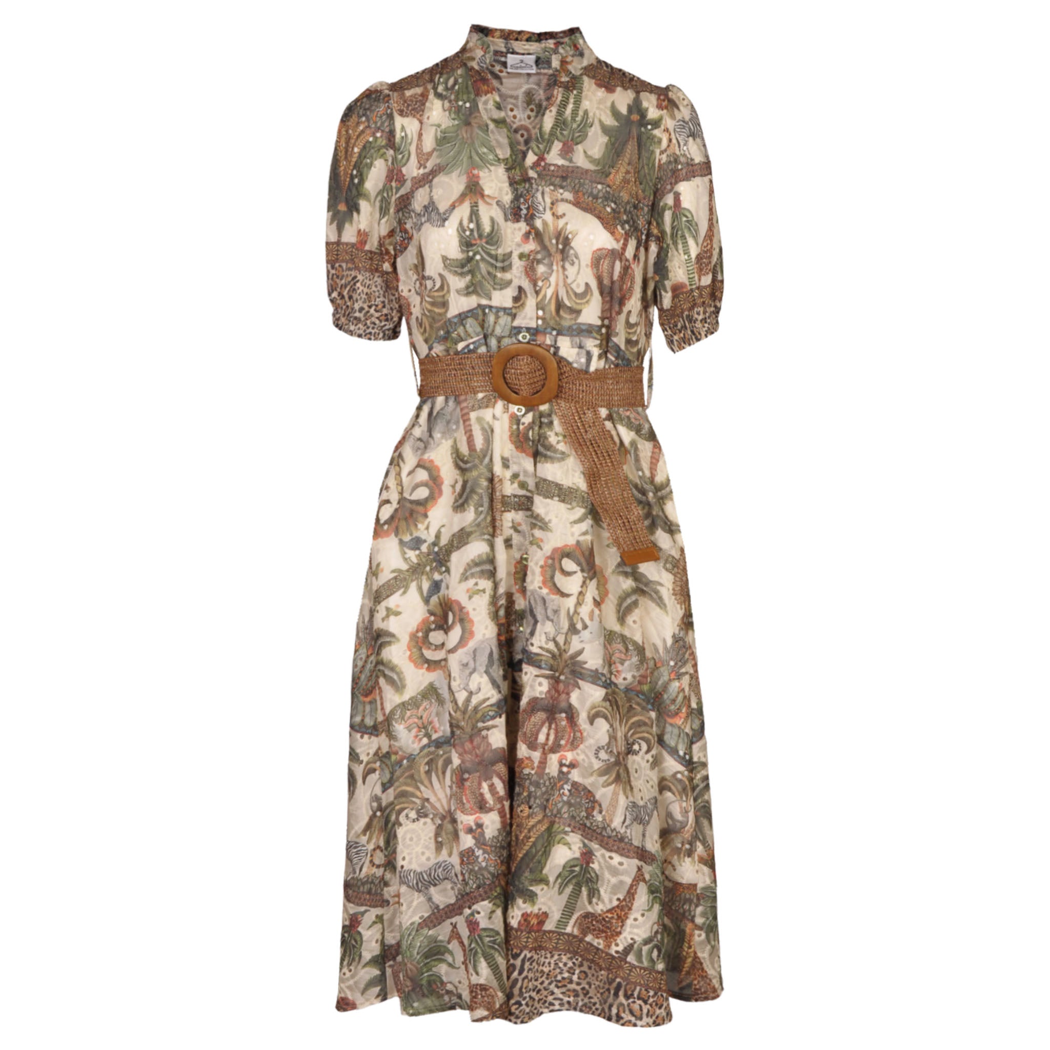 Jungle print anglaise belted dress