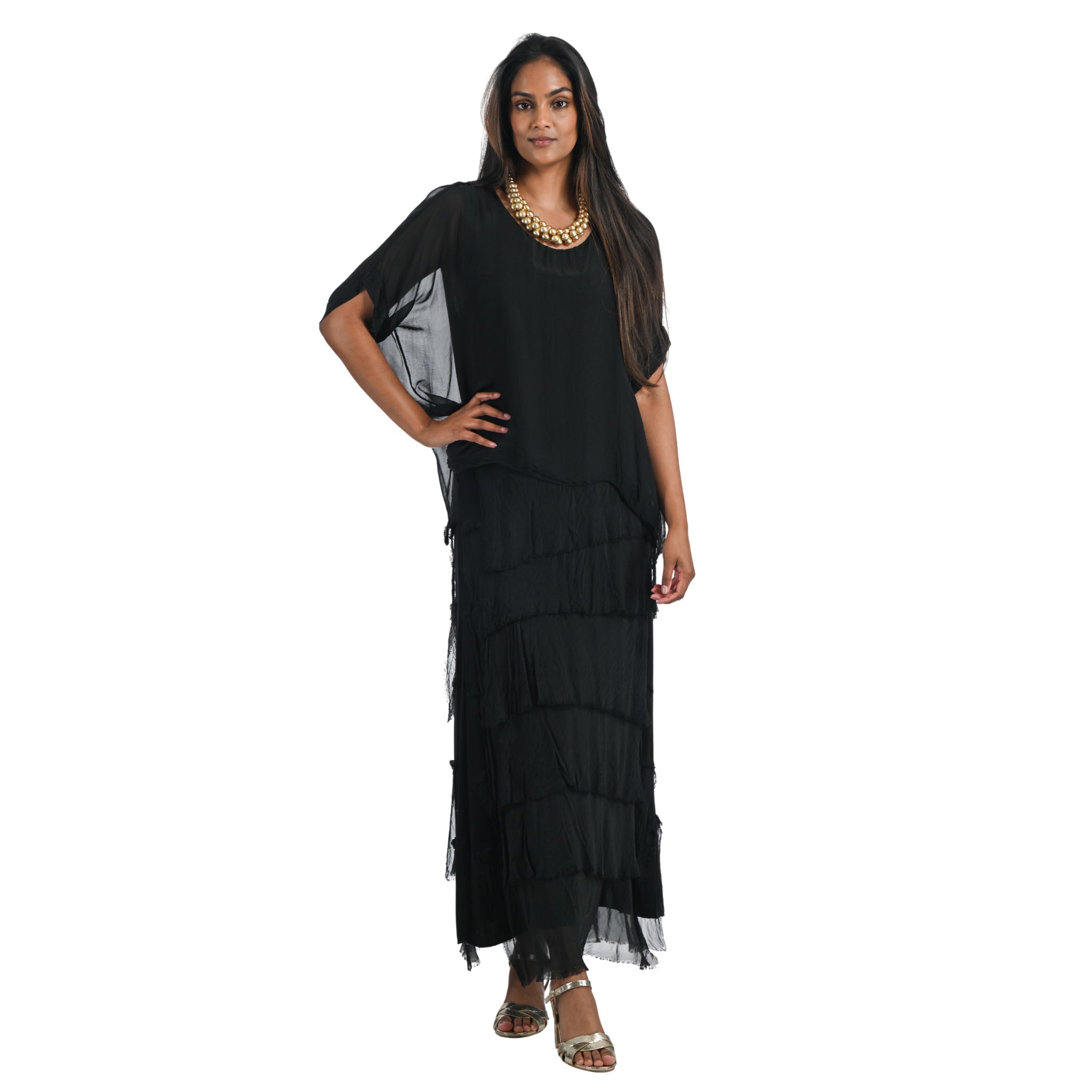Double layered tiered silk dress