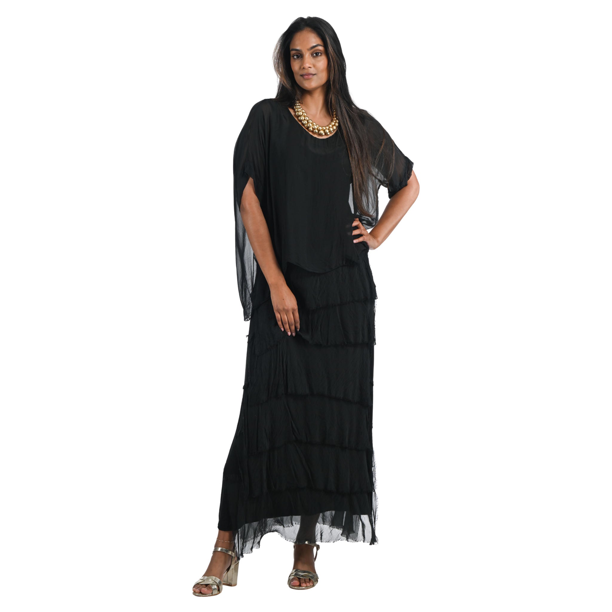 Double layered tiered silk dress