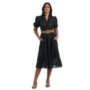 Embroidered belted dress
